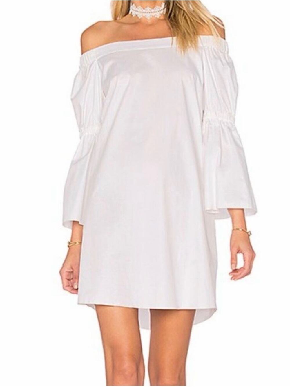 Tibi White Off the Shoulder White Shift Dress Size 2
